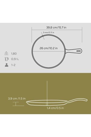 Runde Gusseisen-Pfanne für Pizza, Crêpes und Pfannkuchen. Gusseisen mit massivem Griff, Durchmesser (Ø) 26 cm. PRA-3503525-4032 - 7