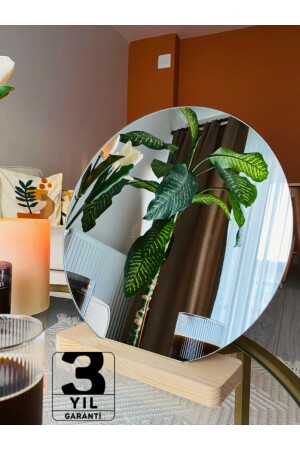 Runder, ästhetischer, asymmetrischer Schminkspiegel aus Holz, rahmenlos, dekorativer Tisch für das Wohnzimmer, 30 cm evc001 - 1