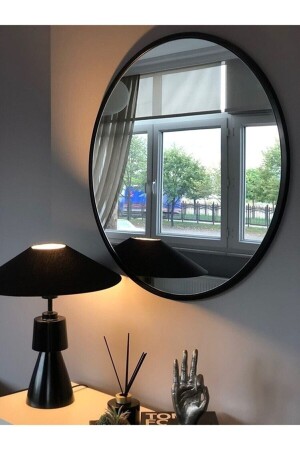Runder Spiegel 60 cm matt glänzend schwarz Abtropffläche Flur Wand Wohnzimmer Badezimmer WC Büro Kinderzimmer aendew - 2
