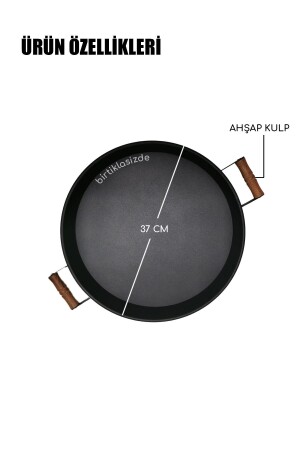 Rundes 37 cm großes rundes schwarzes Metalltablett mit Holzgriffen, Präsentationstablett, Frühstückstablett 37 verzinkt - 5
