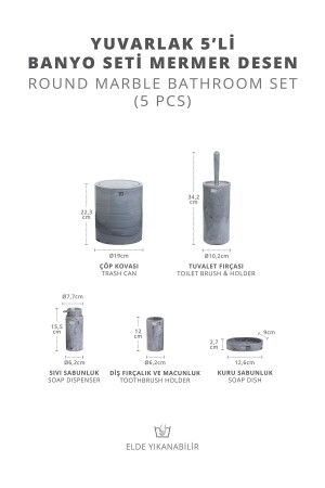 Rundes 5-teiliges Badezimmerset mit Marmormuster - 6