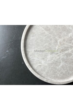 Rundes Tablett aus natürlichem beigem Marmor, Spider Beige, geäderter beige Marmor, gemusterter Marmor BJ28SPI - 7