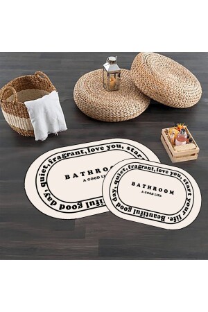 Rutschfeste Unterlage – Badezimmermatte – Badezimmer-Schriftzug – ästhetisch – oval – 2-teiliges WC-Set - 4