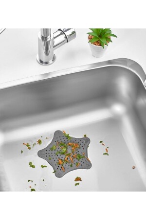 Rutschfestes Sternsieb aus Silikon für Waschbecken und Badewanne mit Saugnapf, Sternsieb in Anthrazit - 2