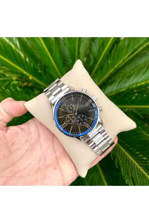 ساعه اليد للرجال من فولاذ من فولاذ من خيط فضي أسود - ÇENÇEN