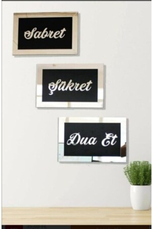 Sabret Şükret Dua Et 3'lü Set Duvar Dekoru Süsü Lazer Kesim Pleksi Ahşap - Waiko