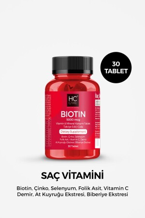 Saç Vitamini 30 Tablet - Biotin- Çinko- Selenyum- Folik Asit- Vitamin C- Demir- At Kuyruğu- Biberiye - 1