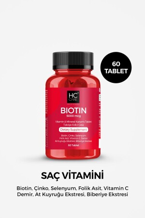 Saç Vitamini 60 Tablet - Biotin- Çinko- Selenyum- Folik Asit- Vitamin C- Demir- At Kuyruğu- Biberiye - 2