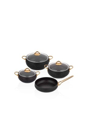 MNZ-Safari 7 قطعة غرانيت طباخات مجموعة سوداء TT-1494 - Taç