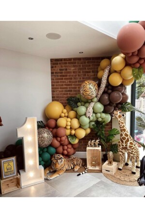 Safari Konsepti Koyu Yeşil Yanık Turuncu Zerdeçal Okaliptus Ve Kahverengi Balon Zinciri 100 Adet - Eğlencemarketi