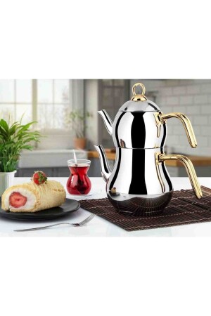 Şahmeran Çelik Çaydanlık Altın Metal Kulp - Mega Boy TYC00524567931 - Lines