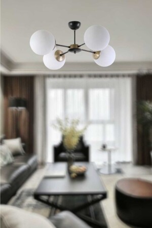 Sahra 4'lü Siyah-eskitme Boyalı Modern Avize(beyaz Camlı) SAHR-ESK-SYH-04 - BSA LIGHTING