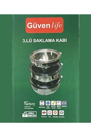 Saklama Kabı & Karıştırma Seti Paslanmaz Çelik 3'lü 6 Parça (18-16-14CM) Güven Life SKLM1234 - 4