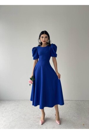 Saks Blaues Midikleid mit Wassermelonenärmeln - 1