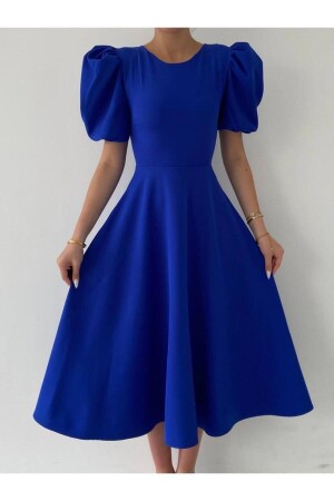 Saks Blaues Midikleid mit Wassermelonenärmeln - 4