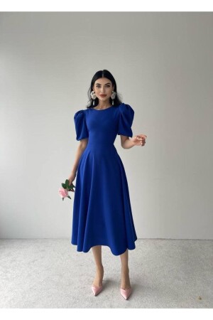 Saks Blaues Midikleid mit Wassermelonenärmeln - 5