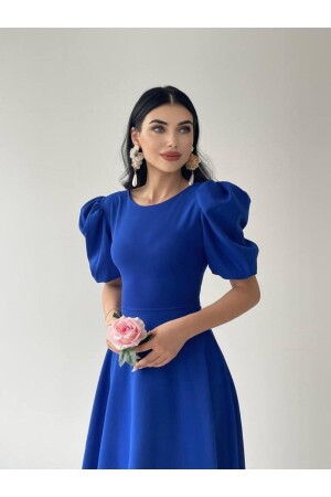 Saks Blaues Midikleid mit Wassermelonenärmeln - 7