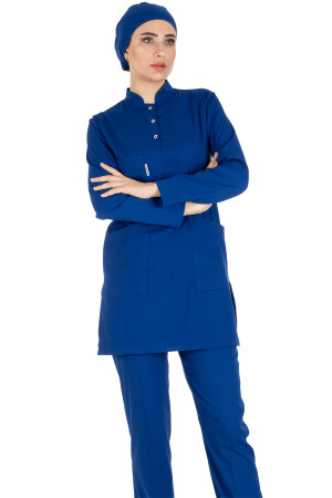 Saks Blue Thin Lycra Hijab Krankenschwesteruniform und Chirurgenarztuniform-Set LYCRA-SOFT-HIJAB - 2