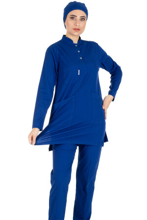 Saks-Set aus dünnem Lycra-Hijab-Krankenschwesteruniform und Hijab-Arztuniform-Set in Blau - 3