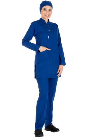 Saks-Set aus dünnem Lycra-Hijab-Krankenschwesteruniform und Hijab-Arztuniform-Set in Blau - 4