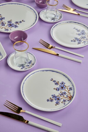 Sakura Flower Lila Luxuriöses 21-teiliges Frühstücksset aus Keramik für 6 Personen, Frühstücksset 6-marble-square-16prc-01 - 9