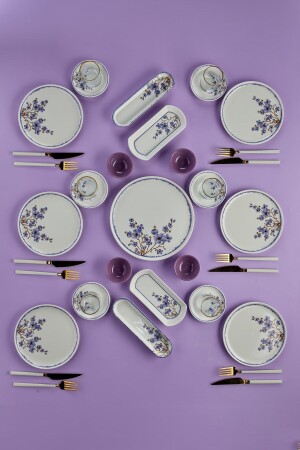 Sakura Flower Lila Luxuriöses 21-teiliges Frühstücksset aus Keramik für 6 Personen, Frühstücksset 6-marble-square-16prc-01 - 1