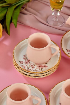 Sakura Pink 12-teiliges Luxus-Kaffeetassen-Set aus Keramik für 6 Personen, Kaffeetasse hoga-gold-kahve - 3