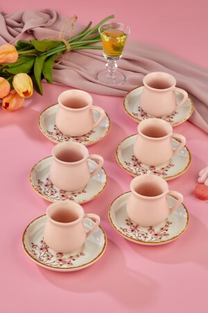 Sakura Pink 12-teiliges Luxus-Kaffeetassen-Set aus Keramik für 6 Personen, Kaffeetasse hoga-gold-kahve - 5