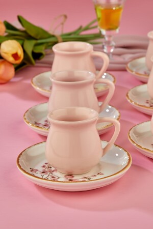 Sakura Pink 12-teiliges Luxus-Kaffeetassen-Set aus Keramik für 6 Personen, Kaffeetasse hoga-gold-kahve - 6