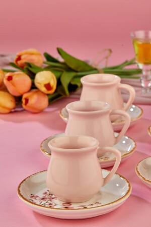 Sakura Pink 12-teiliges Luxus-Kaffeetassen-Set aus Keramik für 6 Personen, Kaffeetasse hoga-gold-kahve - 7