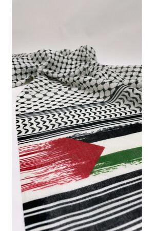 Şal - Kefiye Şal Filistin Bayrak Puşi Paşmina Kışlık Kumaş Uçları Ipli Şal 75 X 180 Cm (SİYAHEKRU) - 2