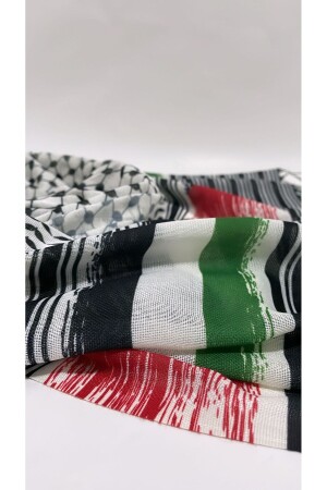 Şal - Kefiye Şal Filistin Bayrak Puşi Paşmina Kışlık Kumaş Uçları Ipli Şal 75 X 180 Cm (SİYAHEKRU) - 4