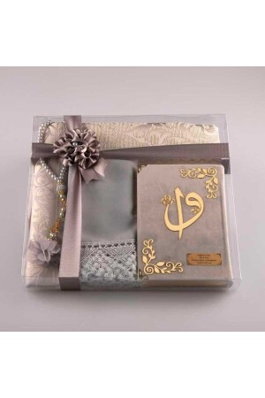 Şal - Seccade - Tesbih - Kuran Hediye Seti (çanta Boy- Kadife- Gri) - Hayrat Neşriyat