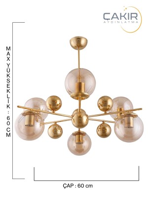 Salkım 6-teiliger goldgelber Honigglas-Hängelampen-Kronleuchter – Çakır Avize - 4