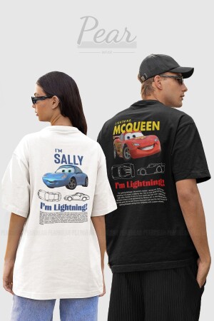 Sally & Mcqueen Cars Baskılı 2'li Tişört Sevgili Unisex Çift Oversize T-shirt - 1