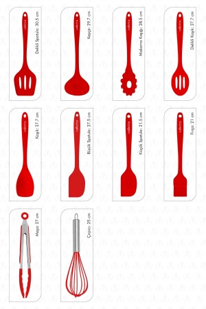 Salvatore Hitzebeständiges, feuerfestes, antihaftbeschichtetes Silikon-Spatel-Set, 10-teilig, Rot, VSMAD1 - 6