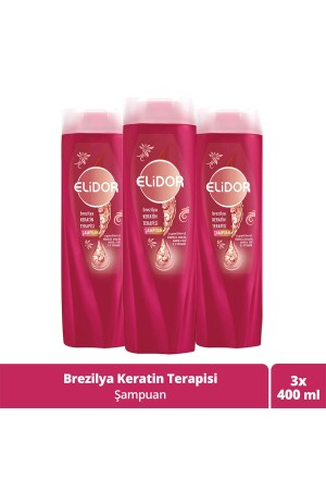 Şampuan Brezilya Keratin Terapisi Hidrolize Keratin Marula Yağı E Vitamini 400 ml X3 - Elidor