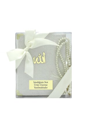 Samt-Buch der Yasin-Perlen-Gebetsperlen – Acetat-Box, 17 x 15 cm, Geschenkset, cremefarben - 1