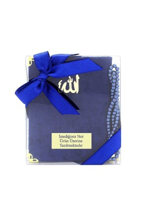 Samt-Yasin-Buch (Taschengröße 12 x 16) – Perlen-Gebetsperlen – Geschenkset mit Acetat-Box (17 x 15), Marineblau - 1