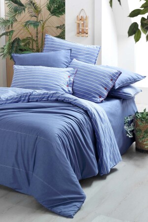 Sandor Blue Double 100% Cotton Fancy Popeline Duvet Cover Set SAREV. 3180614002 - 2