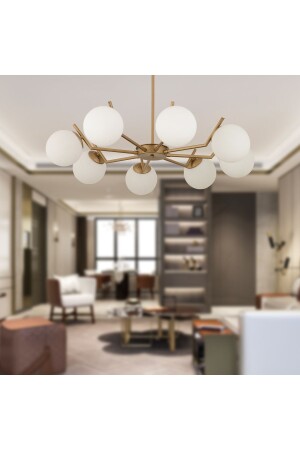 Sara 8L Kronleuchter aus antikem, weiß lackiertem Glas, moderner, junger Raum, Wohnzimmer, Kronleuchter über dem Esstisch - Apliqa