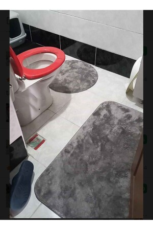 Sarar Post 3'lü Banyo Halısı (60X100, 40X60, 60X60 YUVARLAK) Peluş Post Halı Klozet Takımı Antrasit banyohalı3lu - 4