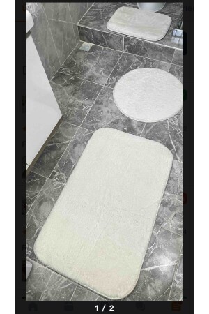 Sarar Post 3'lü Banyo Halısı (60X100- 40X60- 60X60 YUVARLAK) Peluş Post Halı Klozet Takımı Beyaz - 3