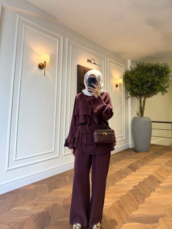Sare Fırfırlı Takım - Bordo - Nuuwears