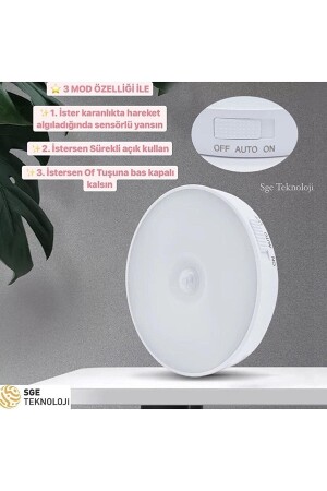 Gelbes Licht, Bewegungsmelder, 8 LEDs, wiederaufladbar über USB, mit Ein/Auto/Aus-Modus, Schrankinnenraum, Flur, Typ C - Sge Teknoloji