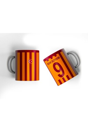 Sarı Kırmızı Çubuklu Cumhuriyet 100. Yıl Özel Forma Tasarımlı Kişiye Özel Baskılı Hediye Kupa Bardak - Offside