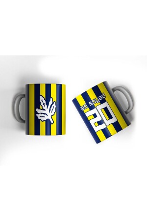 Sarı Lacivert Çubuklu Forma Tasarımlı Kişiye Özel Taraftar Baskılı Hediye Kupa Bardak - Offside