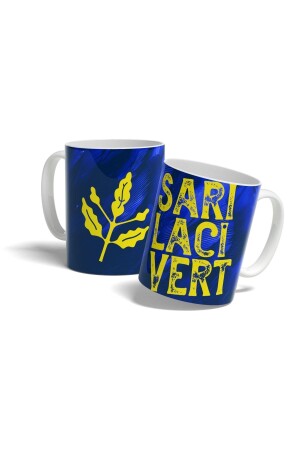 Sarı Lacivert - Lacivert Baskılı Kupa Bardak - 1