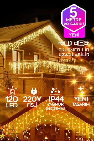 Sarı Led Işık Sarkıt 5 Metre 120 Led Saçak Iç & Dış Dekor Süsleme 220v Fişli Güvenli Led Su Geçirmez 6METRESARKIT220V - 2