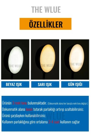 Şarjlı Dokunmatik 16 LED Masa Lambası Çalışma Işığı 3 Renk Tonu Dimmer Ayarlı - 7